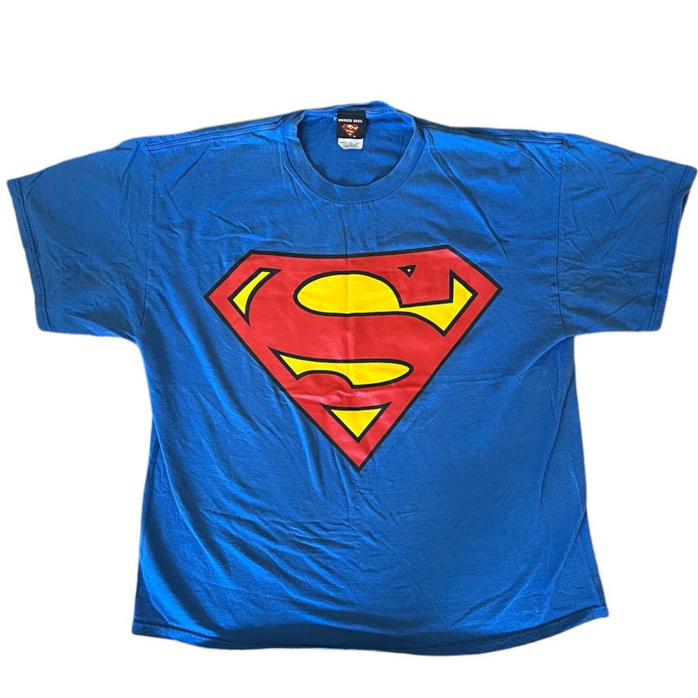 Vintage Superman Shirt Mens Size XL Royal Blue Faded 2002 Warner Bros Print
